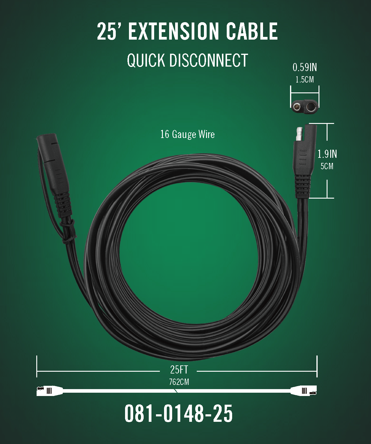 25 Foot SAE Quick Disconnect Extension Cable - Battery Tender®