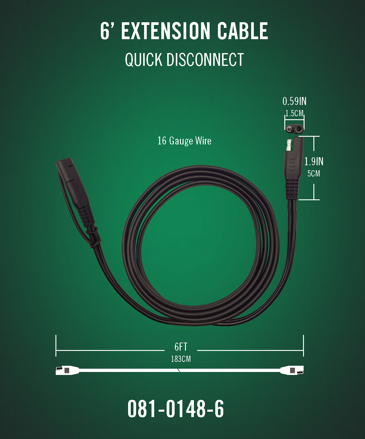 6 Foot SAE Quick Disconnect Extension Cable - Battery Tender®